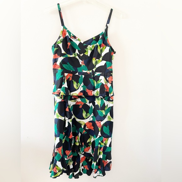 J. Crew Sosi Printed Silk Floral Spaghetti Strap Ruffle Dress Size 14 - Picture 2 of 9